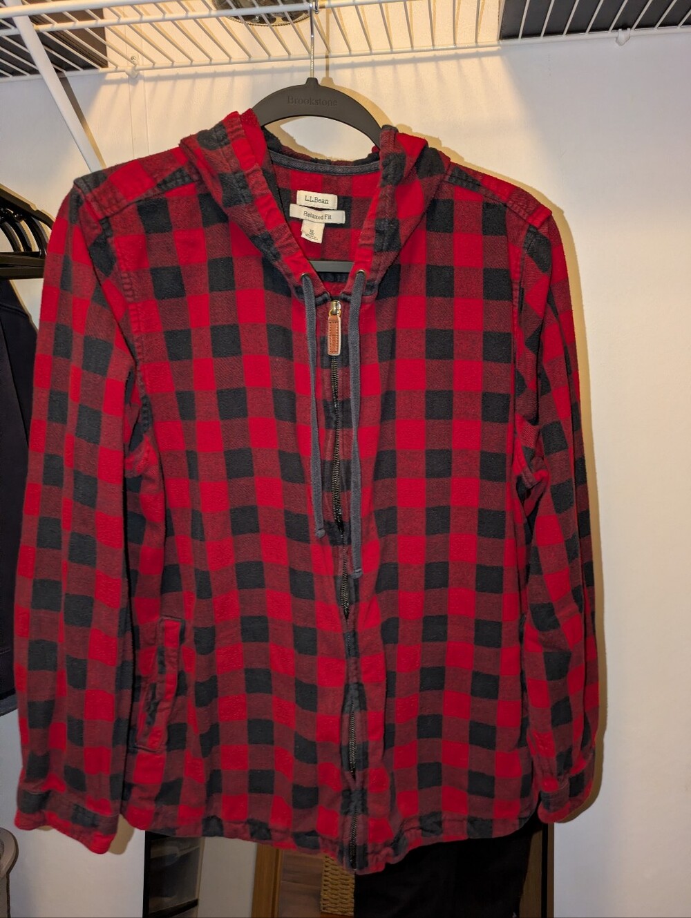 L.L. Bean Women's Red & Black Buffalo Plaid Zip Hoodie Jacket